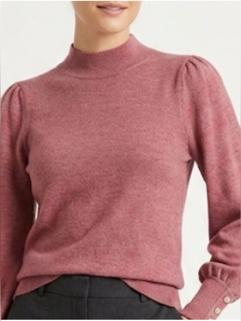 *BEIGE* 100% Merino Wool Mock Neck Sweater Gold Button Cuffs Camel Size XL